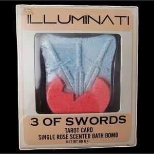 NIB ILLUMINATI BRAND 3 OF SWORDS TAROT CARD SINGLE ROSE SCENTED BATH BOMB